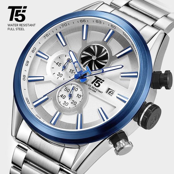 

wristwatches t5 rose gold male quartz sport mens wrist watch men chronograph waterproof watches wristwatch, Slivery;brown