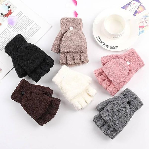 

five fingers gloves autumn / winter 2021 coral fleece flip half finger for men and women cold proof writing internet, Blue;gray