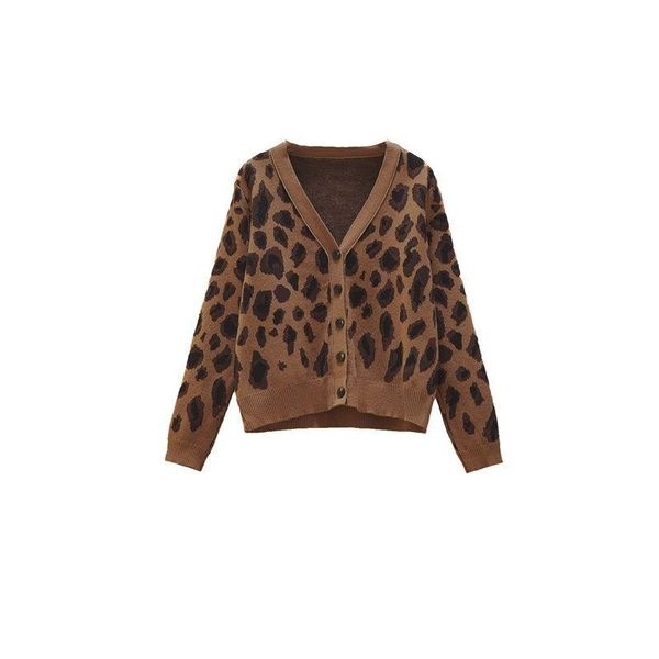 

women's knits & tees fat mm plus size 2021 spring foreign leopard print knitted cardigan all-match slimming age-reducing sweater coat, White