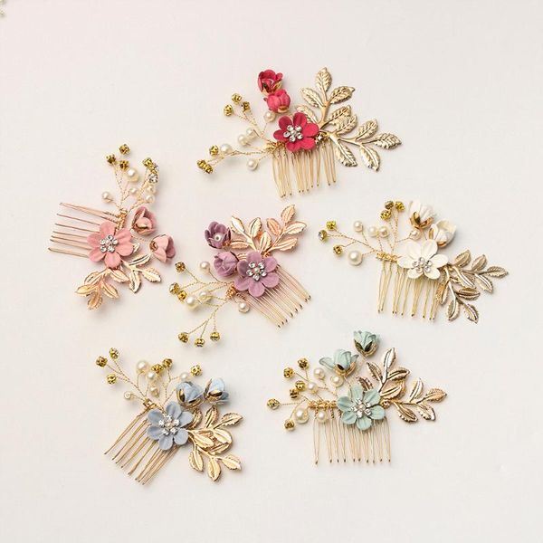 

hair clips & barrettes 1pc crystal crown combs gold leaves tiara blue flower headdress prom bridal wedding pin jewelry accessories, Golden;silver
