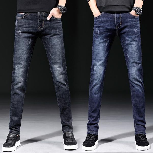 

men's locomotive jeans embroidery trousers male ripped denim pants, Blue