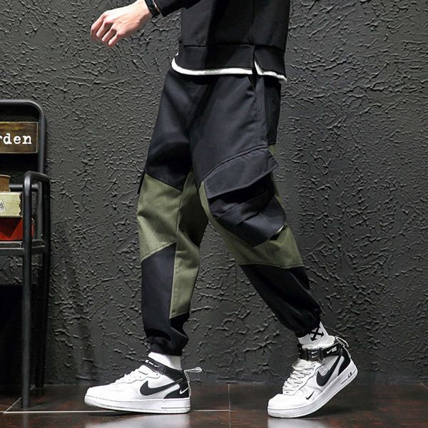 

men's pants autumn stitching large size multi pocket overalls casual loose trend batch 7q03, Black