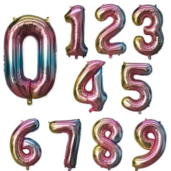 

party decoration 1pcs 32inch rainbow number balloons 0 1 2 3 4 5 6 7 8 9 digital foil balloon 1st birthday air globos