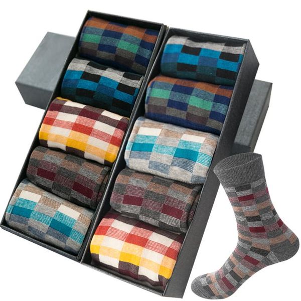 

men's socks 2021 combed cotton colorful happy korean fashion harajuku men dress style geometric check sokken board, Black
