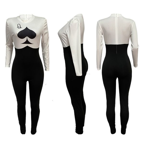 

dresses q632 women's casual long sleeve poker printed jumpsuit, Black;gray