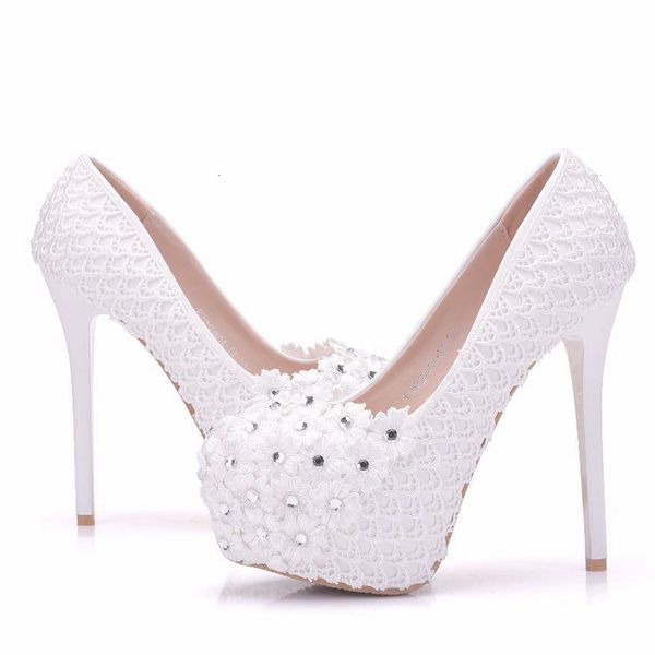 

dress shoes women's crystal high heels, white lace shoes, flower-fingered round platform, for wedding party, spring dvtt, Black