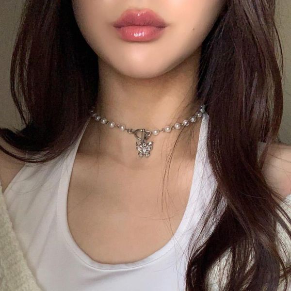 

chokers elegance creative butterfly necklace zircon rhinestone pearl for women party decoration jewelry accessories, Golden;silver