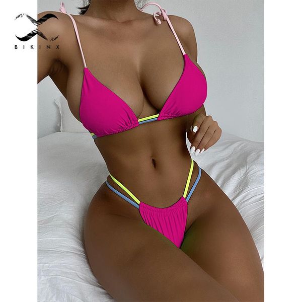 

women's swimwear string patchwork swimsuit women triangle micro bikini 2021 hollow out swimming suit high cut retro bathing, White;black