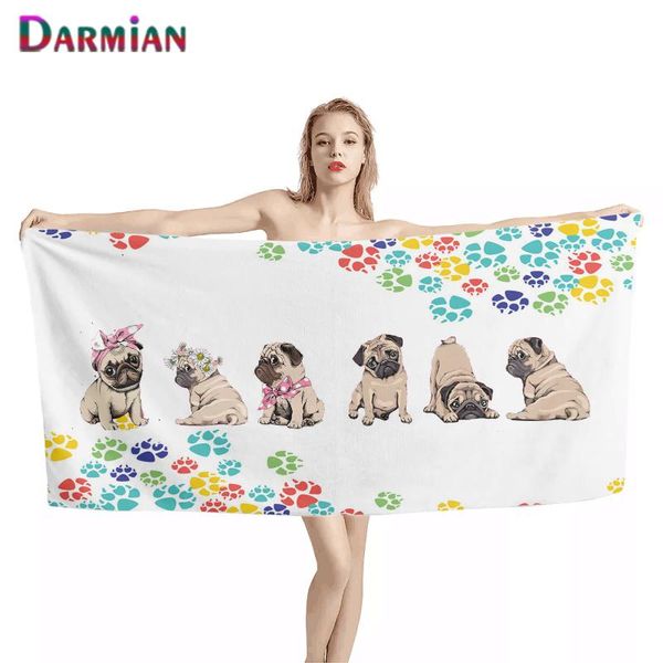 

pug dog print bath towel microfiber absorbent fade resistant shower thicken beach for & child