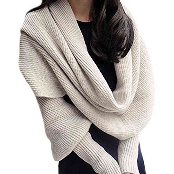 

fashion knitted scarf women's warm autumn and winter wool shawl monochrome sleeve scarf, Blue;gray