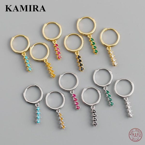 

stud kamira 925 sterling silver cuban romantic geometric shiny colored zircon tassel earrings for women chic elegant jewelry, Golden;silver