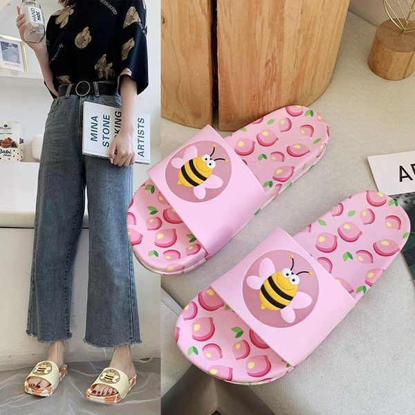 

summer cartoon fruit home women slippers pvc bathroom non-slip house slides male flat shoes avocado, Black