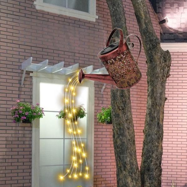 

lawn lamps led solar kettle light wrought iron hollow flower watering can fairy lamp waterproof outdoor garden yard park lighting decor