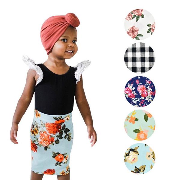 

skirts toddler kids baby girls summer floral plaid printed pencil hip skirt clothes vestiti bambina mode enfant fille children, Blue