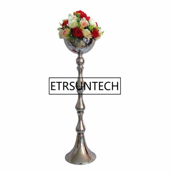 

vases 10pcs/lot 95 cm flower vase silver metal rack wedding table centerpiece event road lead for party home decoration