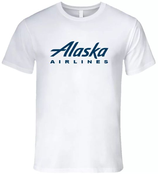 

alaska airlines retro logo us airline tee men's white t-shirt size s-2xl, White;black