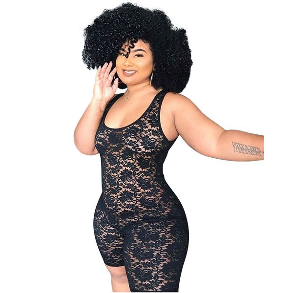 

summer rompers womens jumpsuit v neck sleeveless hollow out bodycon jumpsuit plus size lace bodysuit wholesale dropshipping, Black;white
