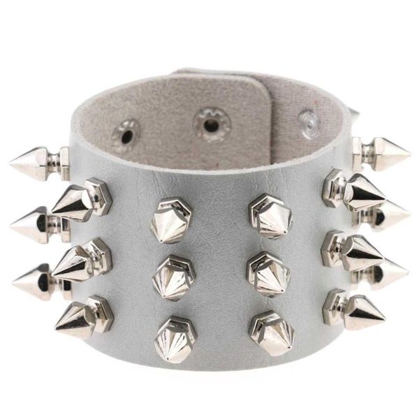 

bangle fashion occident three row rivet bracelet adjustable leather, Black