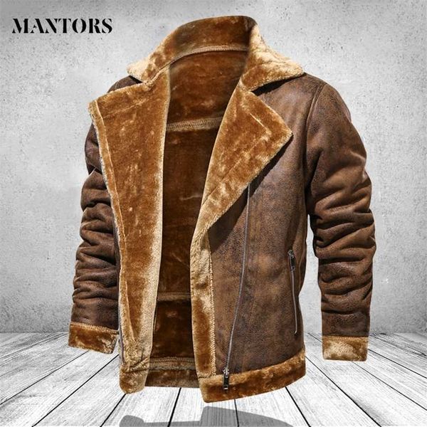 

men clothing winter jacket fashion turn down collar male fur fleece thick coats mens leather outwear streetwear windbreaker 211217, Black;brown