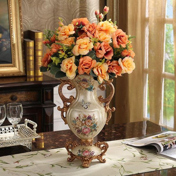 

vases european retro luxury vase figurines decoration home artificial flower arrangement creative porch restaurant resin crafts gifts