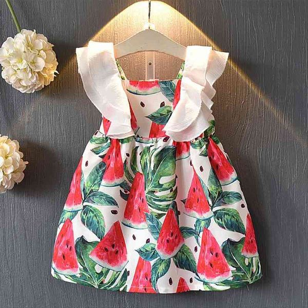 

summer cute watermelon toddler girl dresses fruits baby clothes sleeveless 3 4 5 6 7 years dress party, Red;yellow