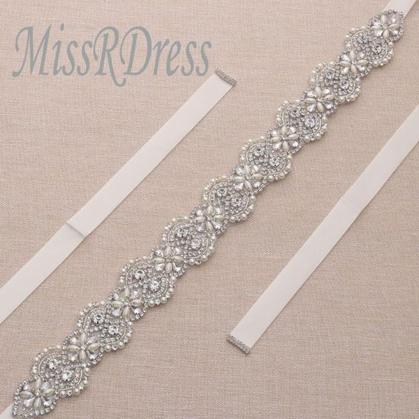 

wedding sashes missrdress rhinestones 35.5inch long bridal sash belt silver crystal pearls belts for bridesmaids dress jk866, White