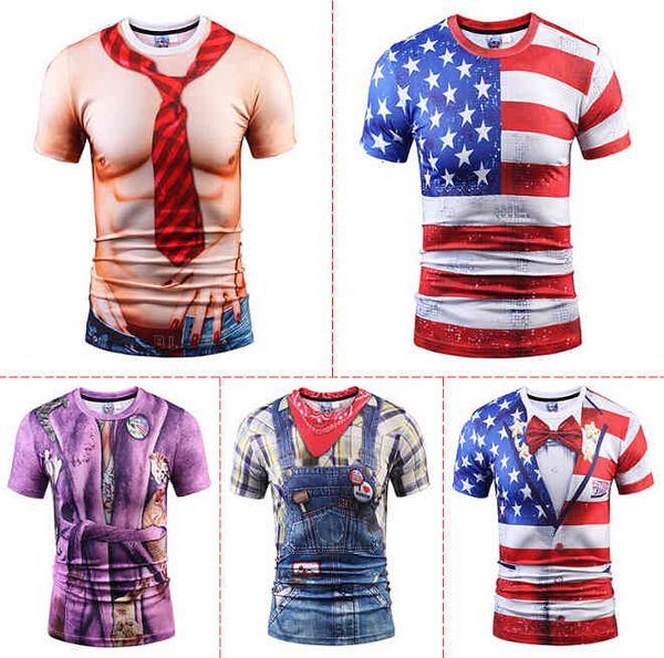 

men's t-shirts men 3d printed short sleeved flag stars cool muscles pattern design fashion tees for male a3nn, White;black