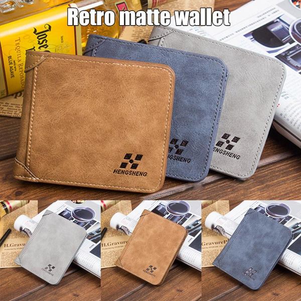 

wallets men leather wallet pockets id card holder billfold slim bifold purse retro frosted lxx9, Red;black