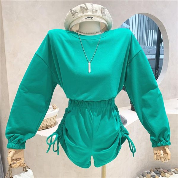 

women's tracksuits niche design women's clothing autumn 2021 version leisure sports suit fashion retro pleating shorts pants two-pi, Gray