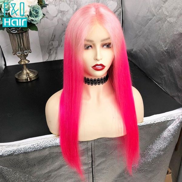 

pink ombre colored part lace human hair wigs for women brazilian remy silky straight transparent wig pre plicked baby, Black;brown