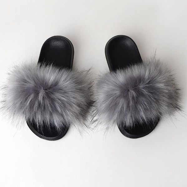 

fashion faux fur slides women summer slippers home shoes woman sandals female 2021 size 36 -45, Black