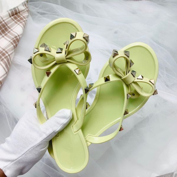 

70% off wholesale sandals flip-flops vallu summer new rivet bow flat beach outdoor large size sandals, Black