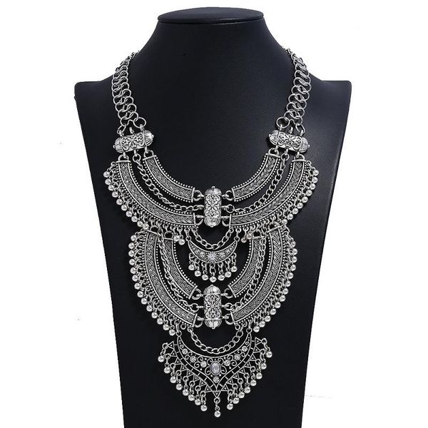 

pendant necklaces naomy&zp vintage chunky necklace for women big maxi statement ethnic bohemian boho wedding bride gift fashion jewelry, Silver