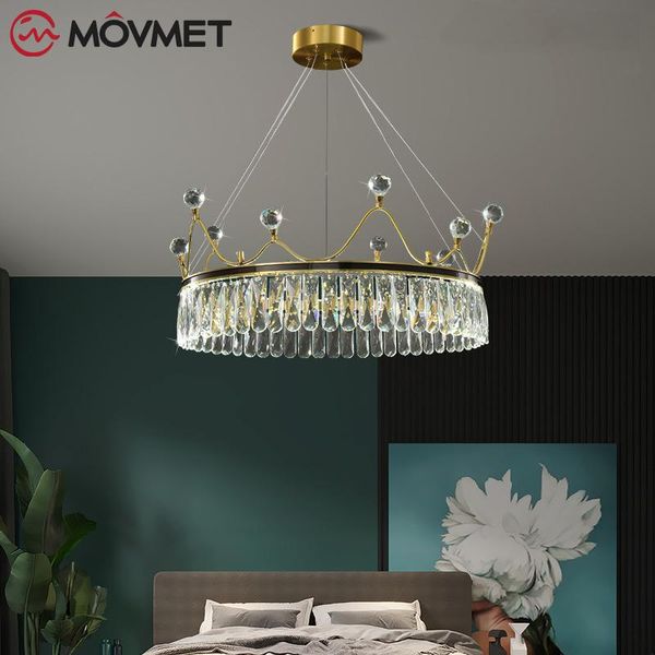 

chandeliers minimalist led bedroom dining room baby creative golden round crown decoration lamp
