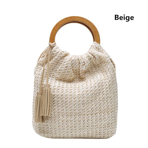 Borse di paglia Borsa a mano in tessuto stile bohémien da donna Borsa a secchiello da spiaggia per vacanze da donna di grande capacità