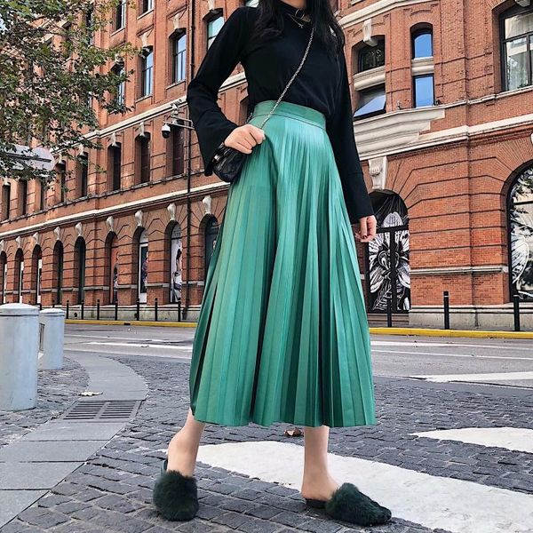 

skirts asds women solid basic pleated midi skirt faldas mujer side zipper design vintage female casual chic mid calf wqz54610, Black