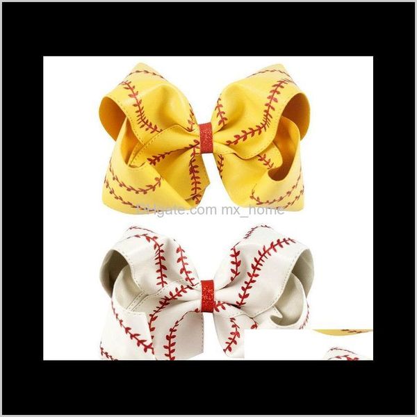 

7inch 8inch large softball team baseball cheer bows knot hairbands handmade ribbon and leather bow for cheerleading girls fkj8y access v3ye2, Slivery;white