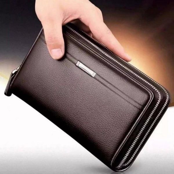 

wallets men wallet business clutch bag luxury leather card holder phone double zipper large capacity male purse bolso masculina, Red;black