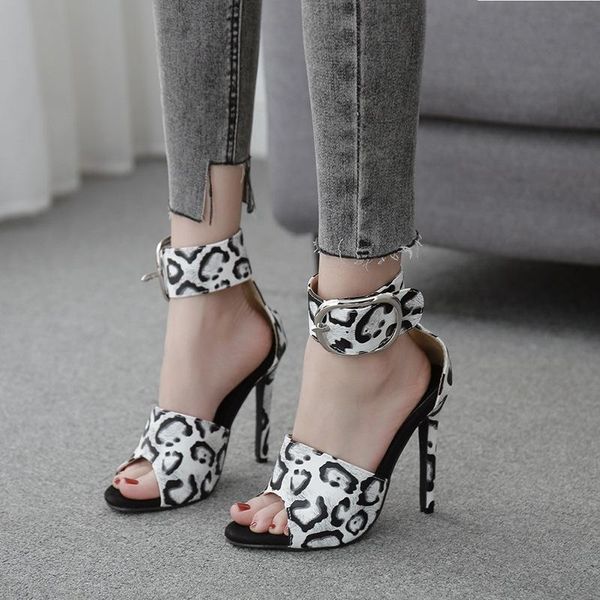 

women sandals summer shoes high heels peep toes buckle strap woman party piebald design sandalia mujer arrival, Black