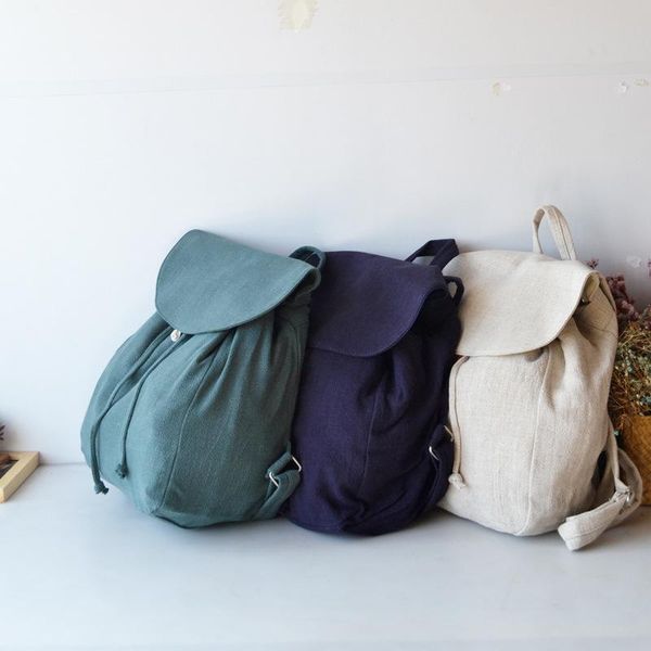 

backpack lily queen women cotton linen soild color school bag high capacity foldable reusable shopping beach