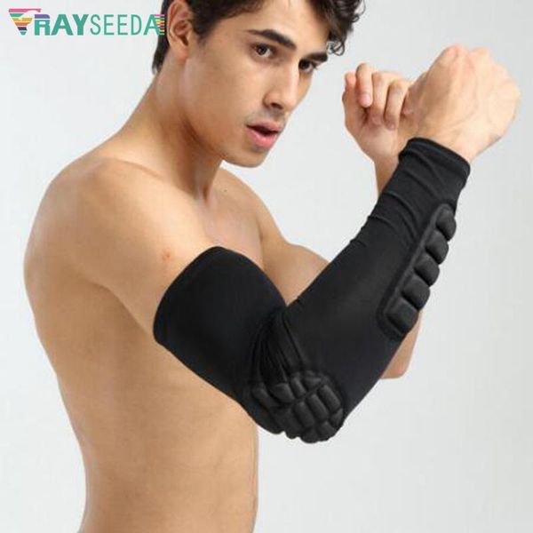 

rayseeda effectively anti-collision basketball elbow pads outdoor sports safety arm protections long sleeves for men/women & knee, Black;gray