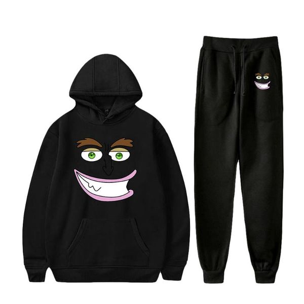 

men's hoodies & sweatshirts big mouth merch two piece set hoodie+jogger pant harajuku streetwear 2021 american cartoon clothes men wo, Black