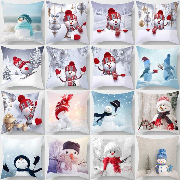 

christmas decorations 1pcs snowman santa claus pattern 45*45cm polyester cushion cover decorative sofa home car decor pillowcover 41001