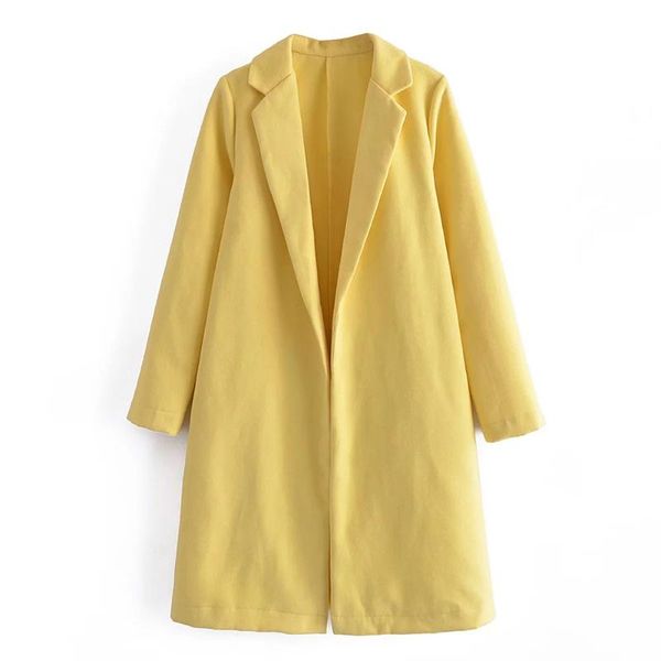 

women's wool & blends dylqfs 2021 women autumn office lady yellow long sleeve coat female vintage streetwear no buttons casual elegant, Black