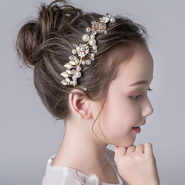 

hair clips & barrettes children's headwear wedding dress accessories girls pearl headband hairpin wreath birthday performance, Golden;silver