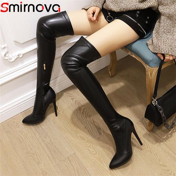 

boots smirnova 2021 over the knee women thin high heels party nightclub shoes zip slim autumn long, Black
