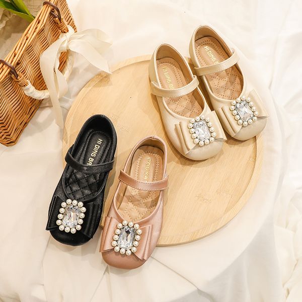 

70% off factory online lovely bow single shoes korean spring 2021 new pearl buckle rhinestone women's children's soft bottom princ, Black
