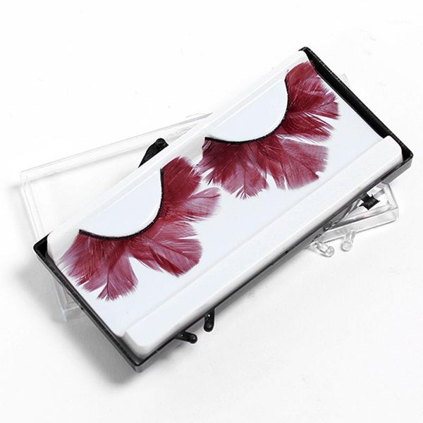 

1pair wine red feather long false eyelashes makeup for party nightclub1