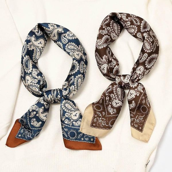 

scarves women silk scarf fashion square bandanas snood for ladies 2021 autumn shawl small head hair neck hijab chiffon 70*70 cm, Blue;gray