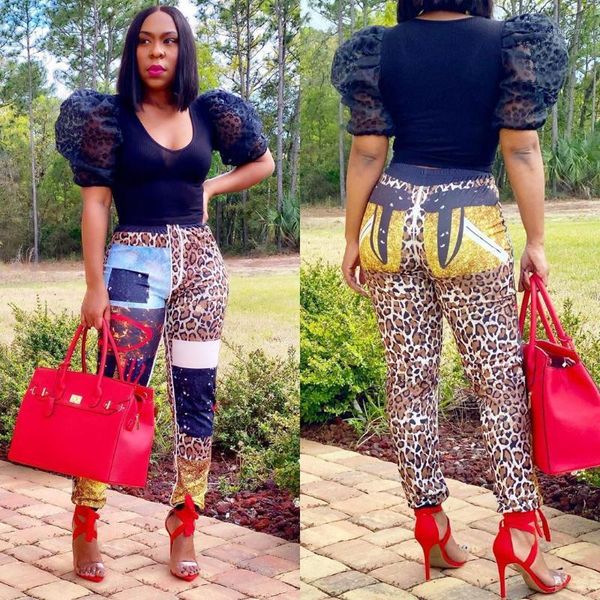 

women's pants & capris ar5072 europe and the united states 2021 clothing positioning printing personalized nightclub leopard print, Black;white